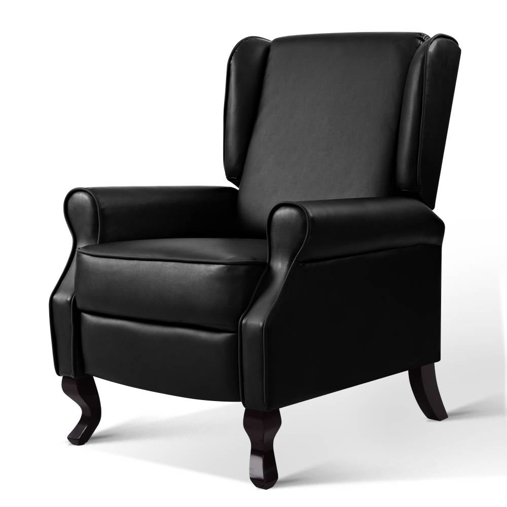 Artiss Recliner Chair Sofa Armchair Lounge Black Leather-Furniture > Living Room - Peroz Australia - Image - 1