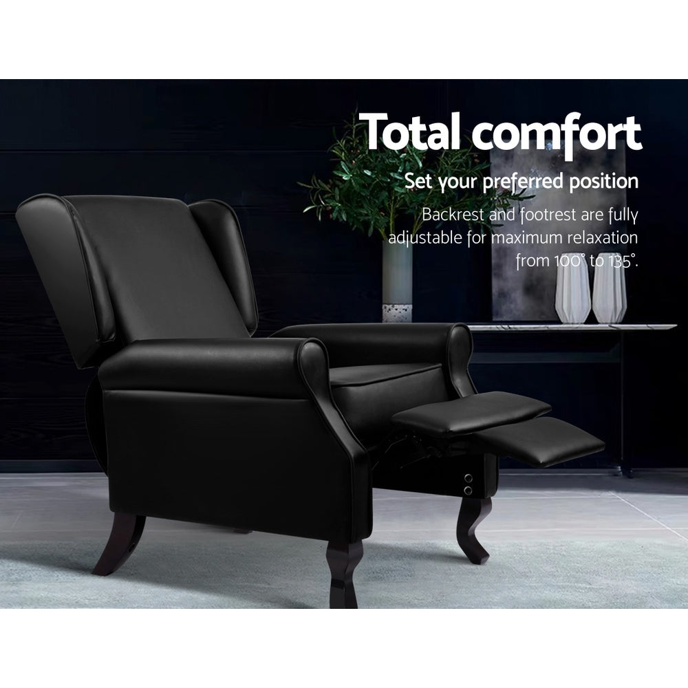 Artiss Recliner Chair Sofa Armchair Lounge Black Leather-Furniture > Living Room - Peroz Australia - Image - 4