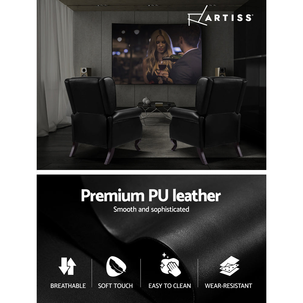 Artiss Recliner Chair Sofa Armchair Lounge Black Leather-Furniture > Living Room - Peroz Australia - Image - 5