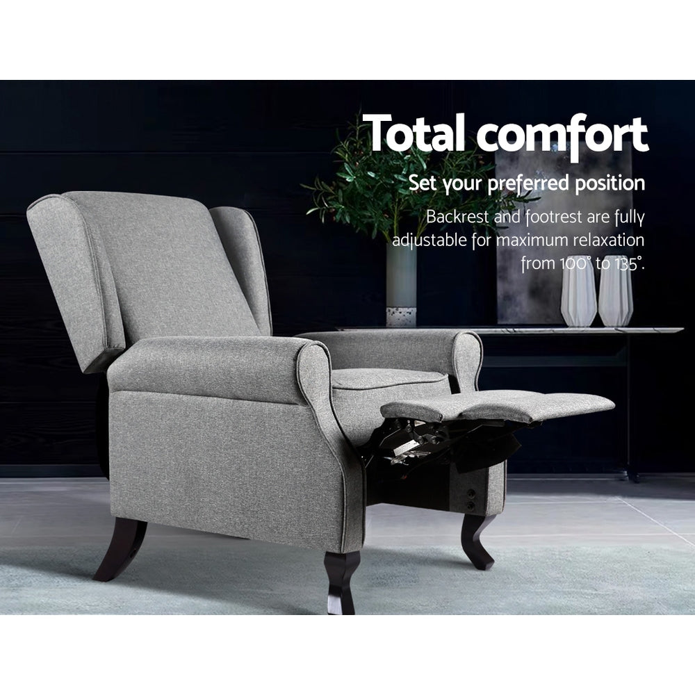 Artiss Recliner Chair Luxury Lounge Armchair Single Sofa Couch Fabric Grey-Furniture > Living Room - Peroz Australia - Image - 4