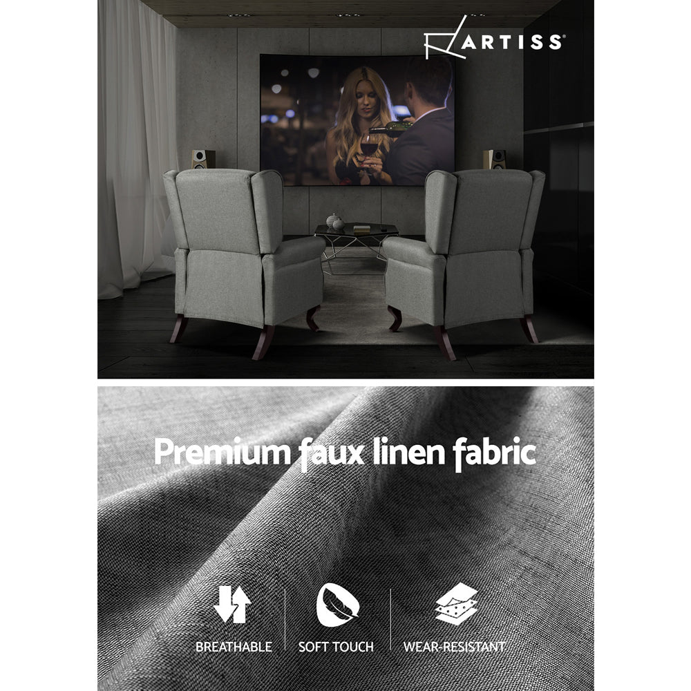Artiss Recliner Chair Luxury Lounge Armchair Single Sofa Couch Fabric Grey-Furniture > Living Room - Peroz Australia - Image - 5