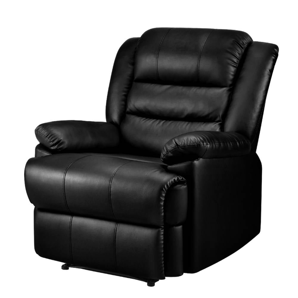 Artiss Recliner Chair Armchair Luxury Single Lounge Sofa Couch Leather Black-Furniture > Living Room - Peroz Australia - Image - 1