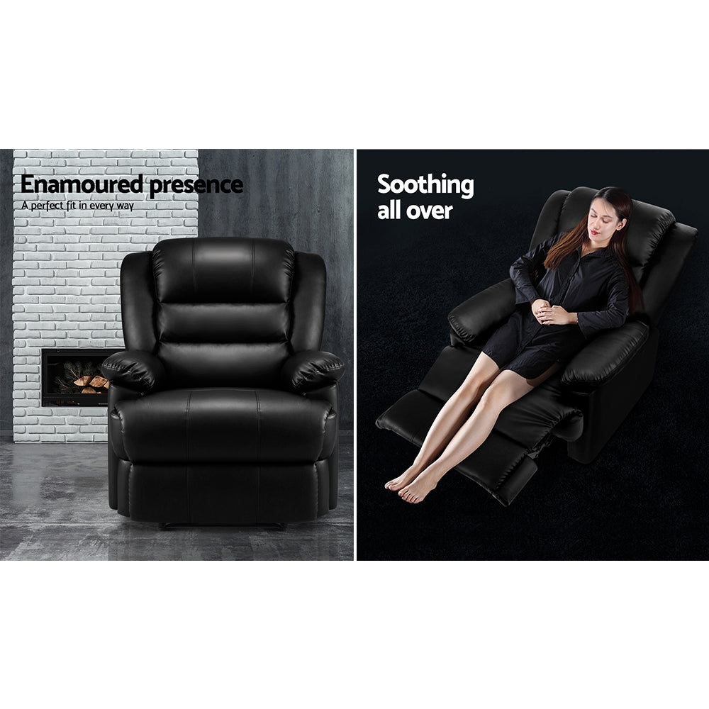 Artiss Recliner Chair Armchair Luxury Single Lounge Sofa Couch Leather Black-Furniture > Living Room - Peroz Australia - Image - 3