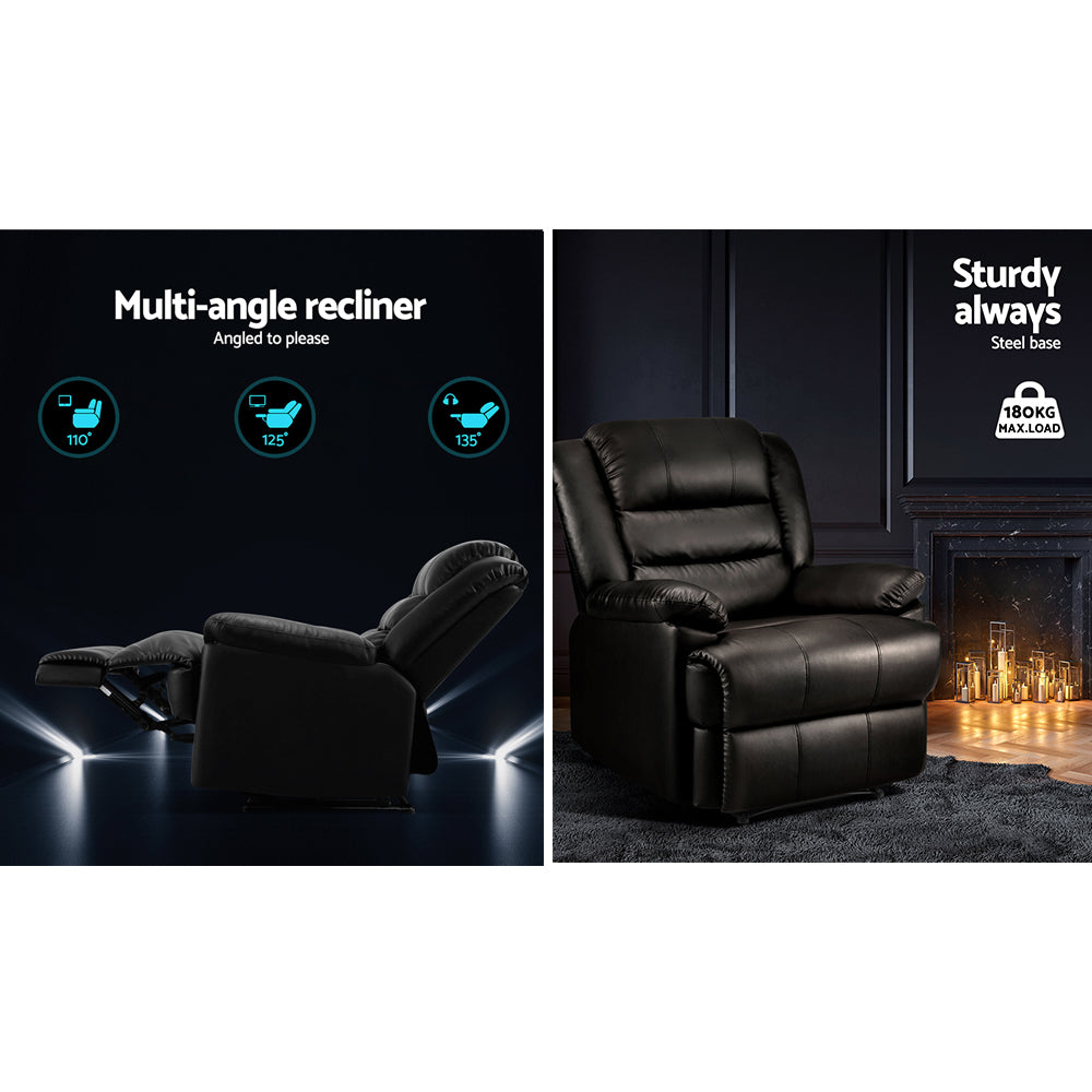 Artiss Recliner Chair Armchair Luxury Single Lounge Sofa Couch Leather Black-Furniture > Living Room - Peroz Australia - Image - 4