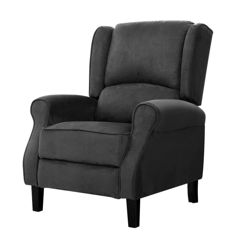 Artiss Recliner Chair Adjustable Sofa Lounge Soft Suede Armchair Couch Charcoal-Furniture > Living Room - Peroz Australia - Image - 1