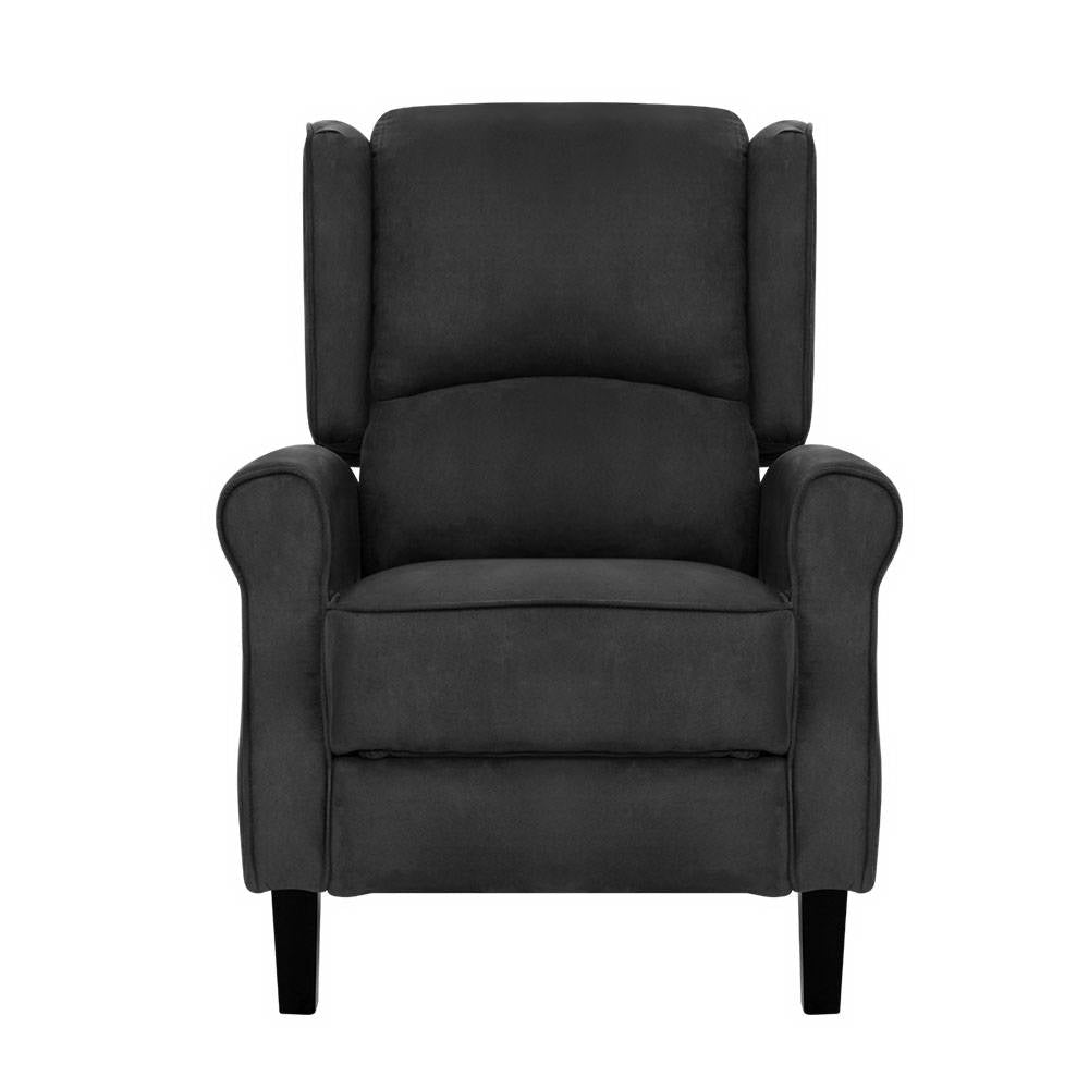 Artiss Recliner Chair Adjustable Sofa Lounge Soft Suede Armchair Couch Charcoal-Furniture > Living Room - Peroz Australia - Image - 3
