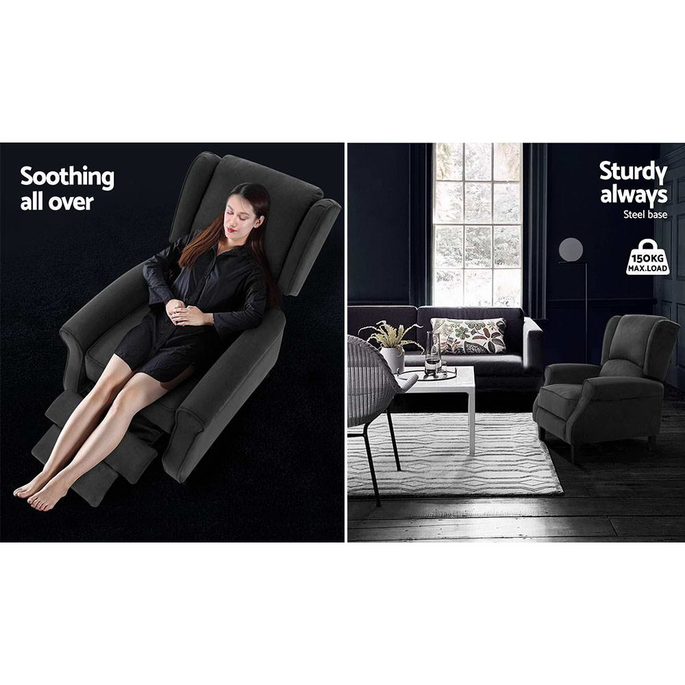 Artiss Recliner Chair Adjustable Sofa Lounge Soft Suede Armchair Couch Charcoal-Furniture > Living Room - Peroz Australia - Image - 4