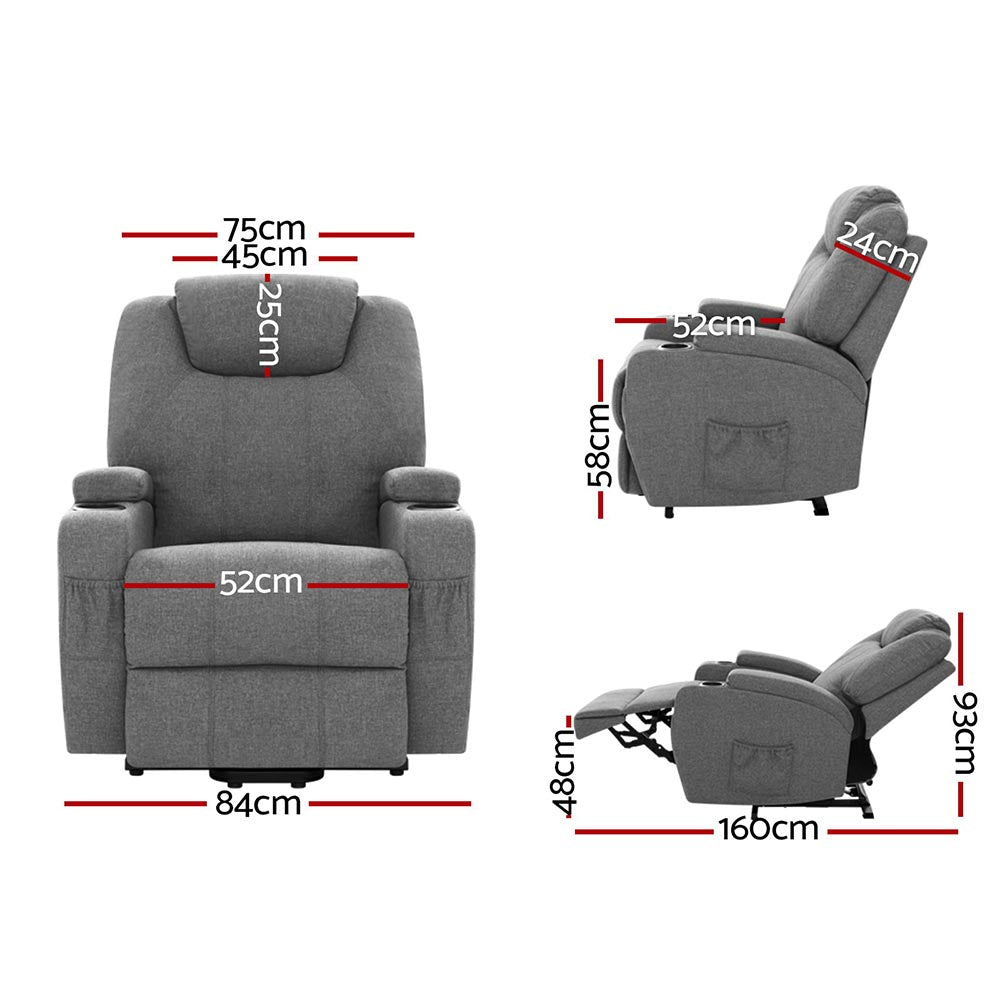 Artiss Electric Massage Chair Recliner Sofa Lift Motor Armchair Heating Fabric-Health & Beauty > Massage - Peroz Australia - Image - 2