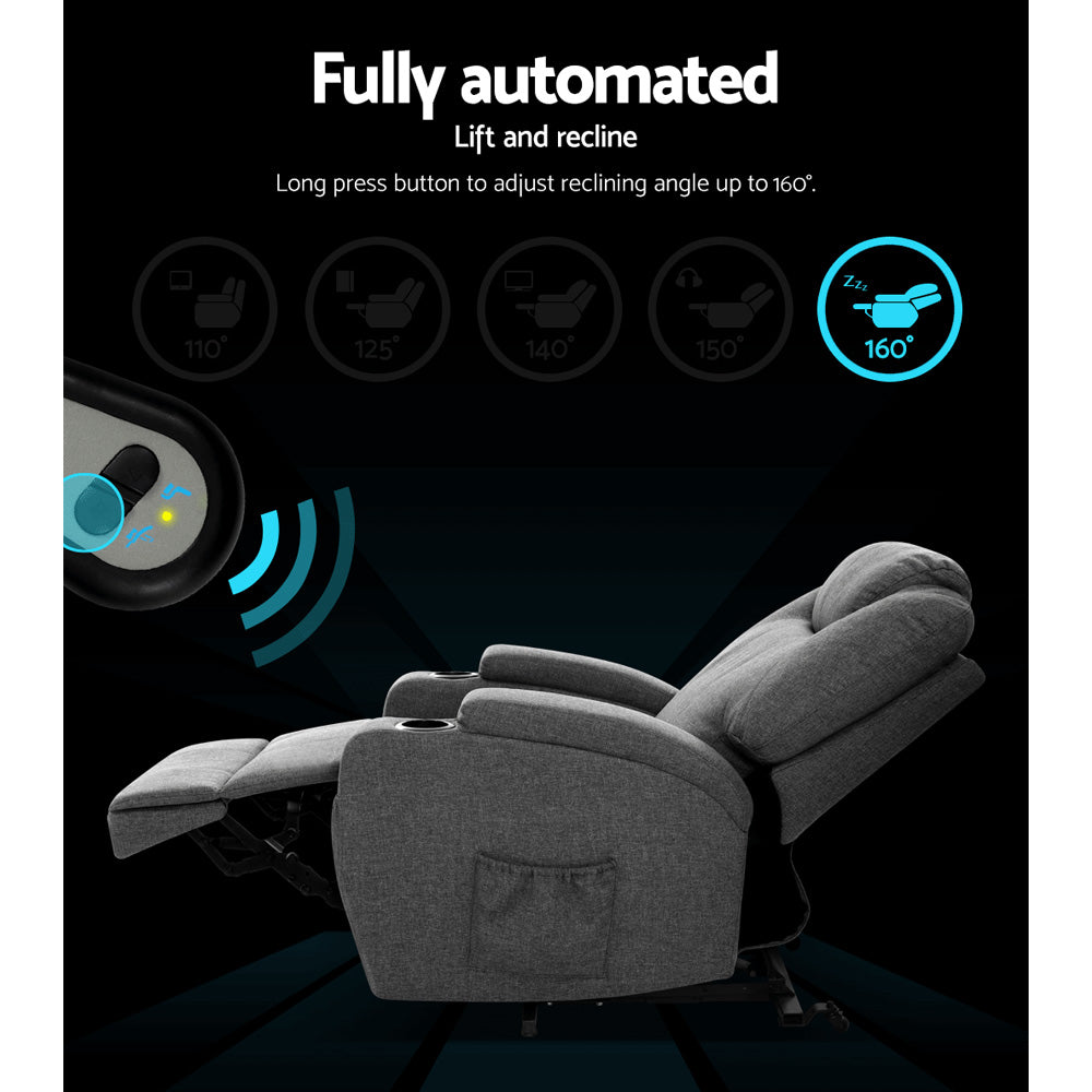 Artiss Electric Massage Chair Recliner Sofa Lift Motor Armchair Heating Fabric-Health & Beauty > Massage - Peroz Australia - Image - 3