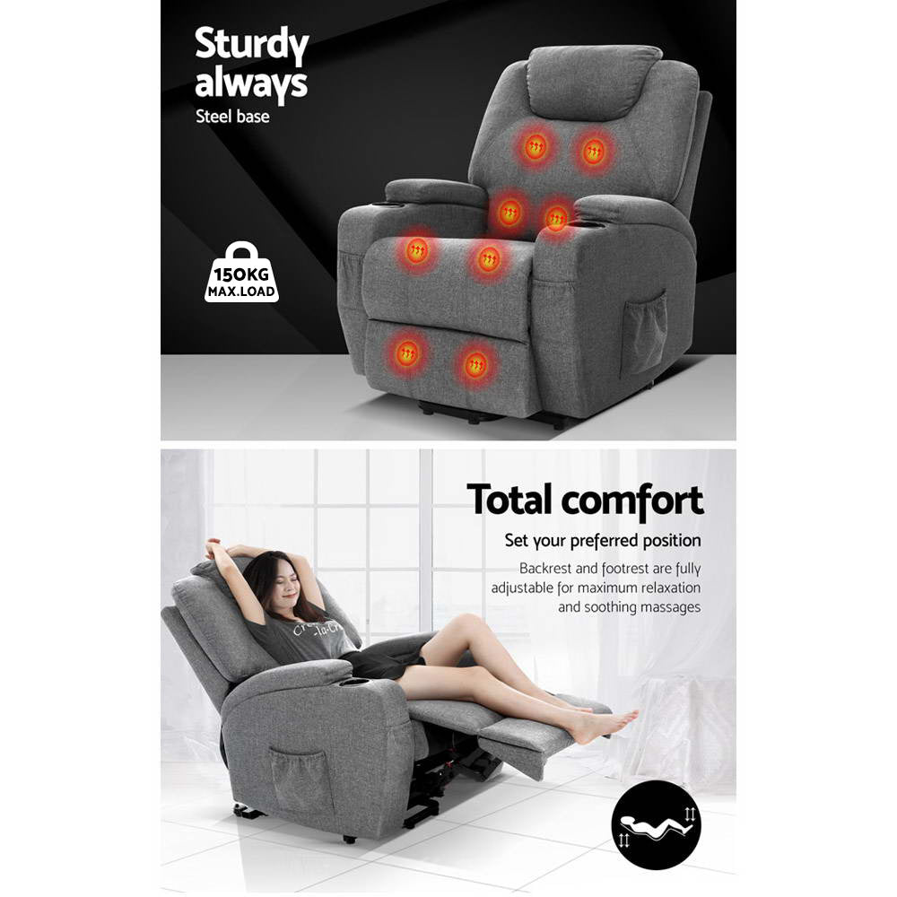 Artiss Electric Massage Chair Recliner Sofa Lift Motor Armchair Heating Fabric-Health & Beauty > Massage - Peroz Australia - Image - 5