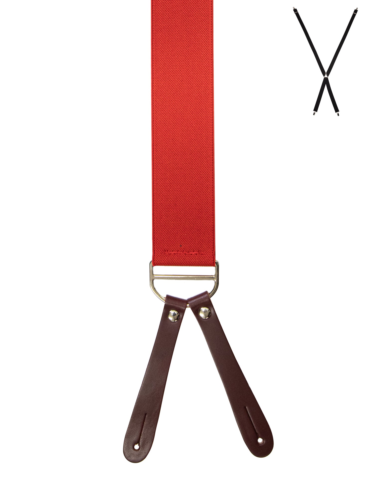 BRACES. X-Back with Leather Ends. Plain Red. 35mm width.-Braces-PEROZ Accessories