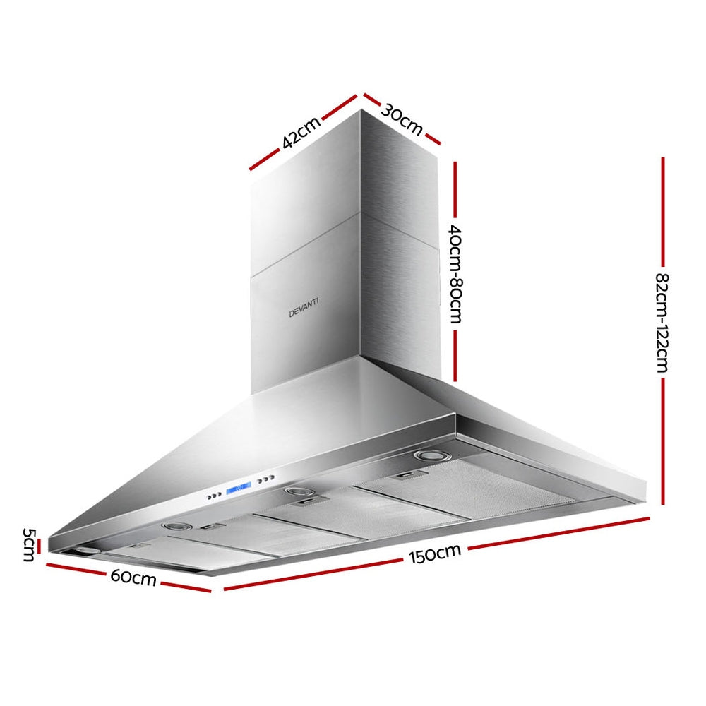 Devanti Range Hood Commercial Rangehood BBQ Hoods Kitchen Alfresco Canopy 1500mm-Appliances > Kitchen Appliances-PEROZ Accessories