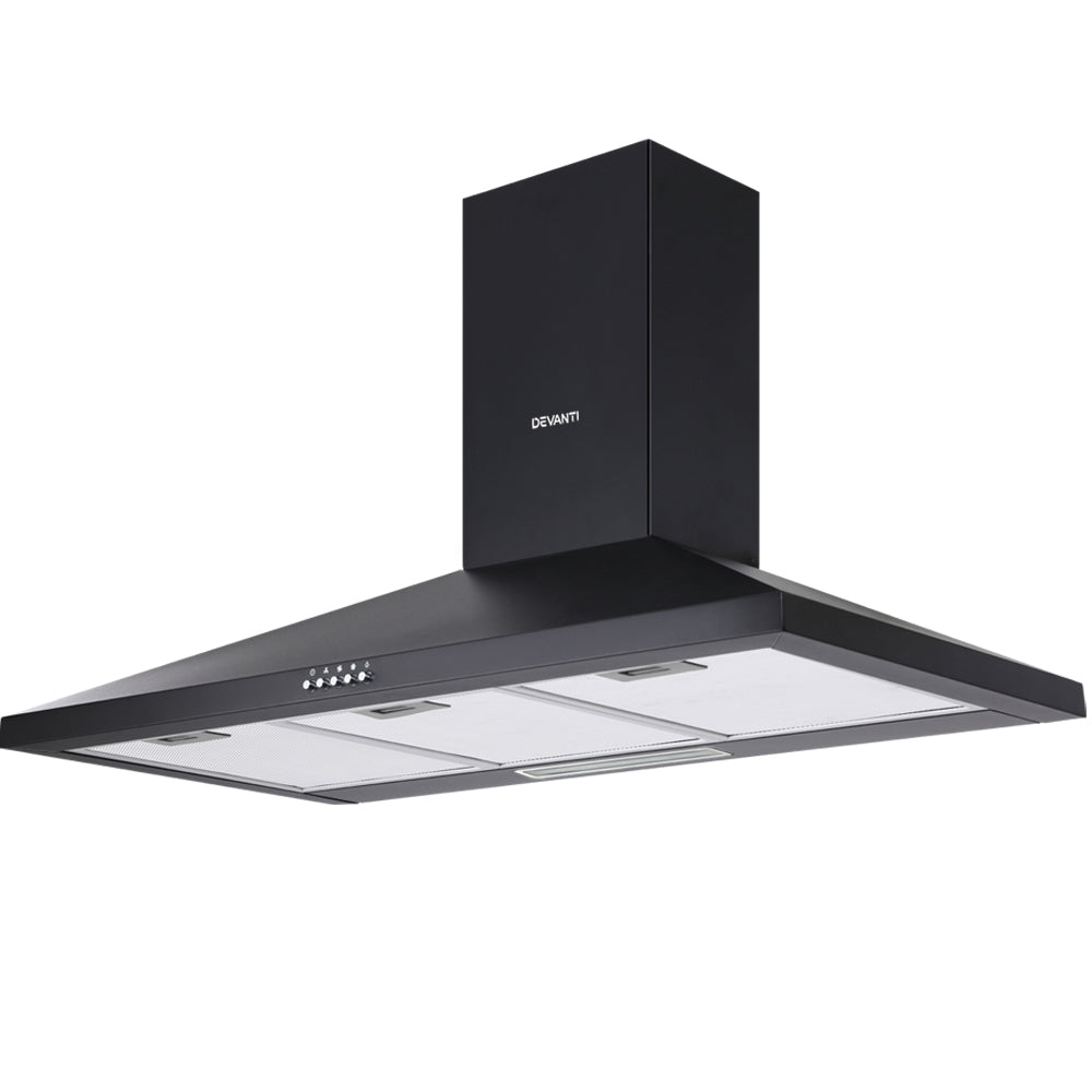 Devanti Range Hood Rangehood 90cm 900mm Kitchen Canopy LED Light Wall Mount Black-Appliances > Kitchen Appliances-PEROZ Accessories