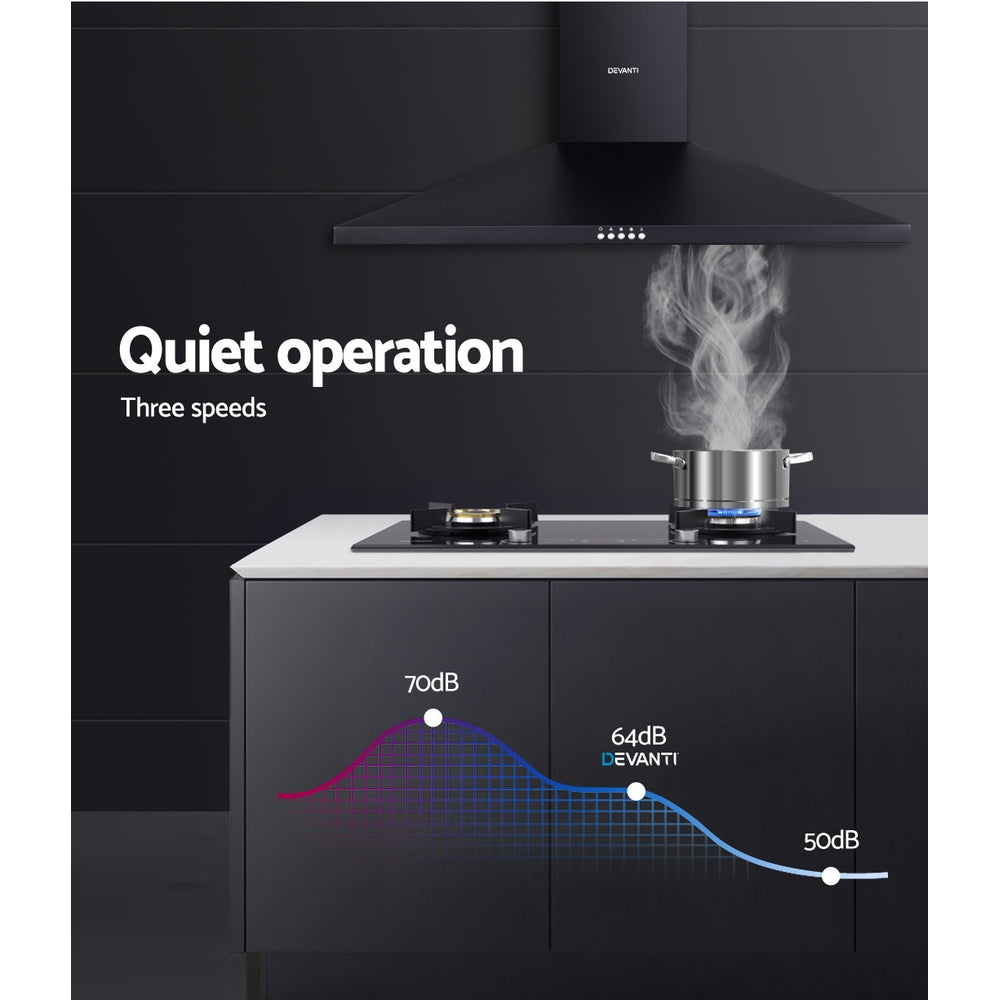 Devanti Range Hood Rangehood 90cm 900mm Kitchen Canopy LED Light Wall Mount Black-Appliances > Kitchen Appliances-PEROZ Accessories