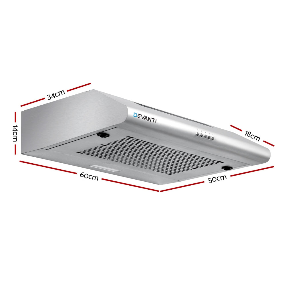 DEVANTI Fixed Range Hood Rangehood Stainless Steel Kitchen Canopy 60cm 600mm-Appliances > Kitchen Appliances-PEROZ Accessories