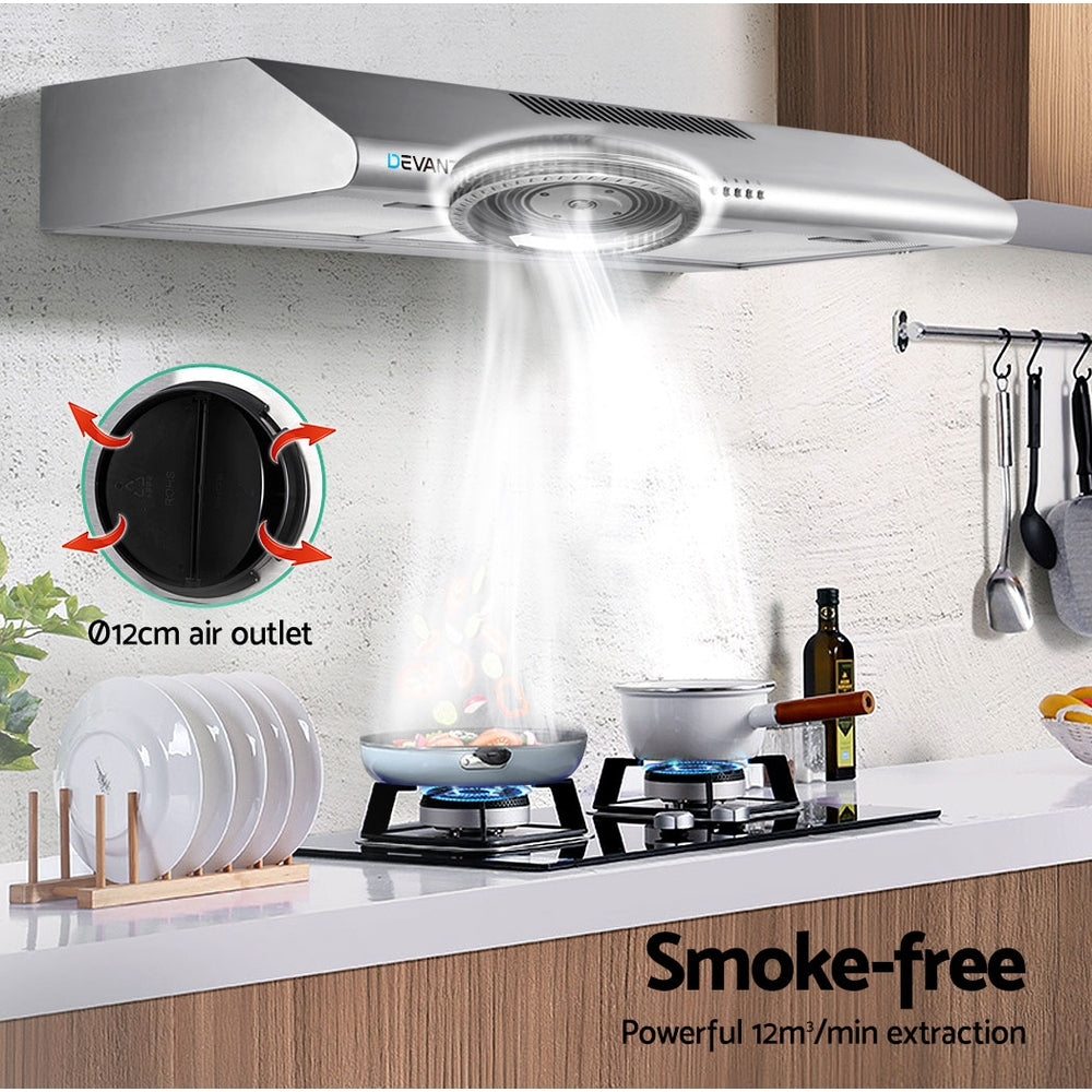 DEVANTI Fixed Range Hood Rangehood Stainless Steel Kitchen Canopy 90cm 900mm-Appliances > Kitchen Appliances-PEROZ Accessories