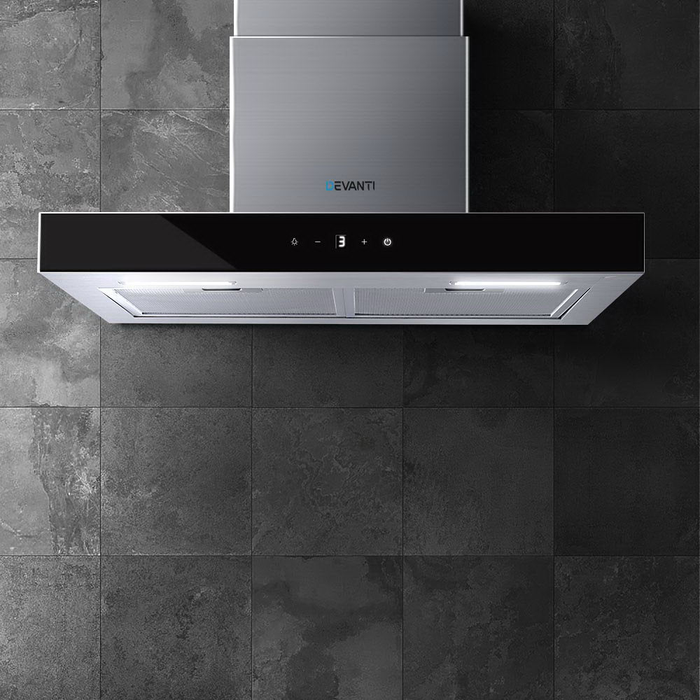 Devanti Rangehood 600mm Range Hood 60cm Stainless Steel Glass Kitchen Canopy-Appliances > Kitchen Appliances-PEROZ Accessories