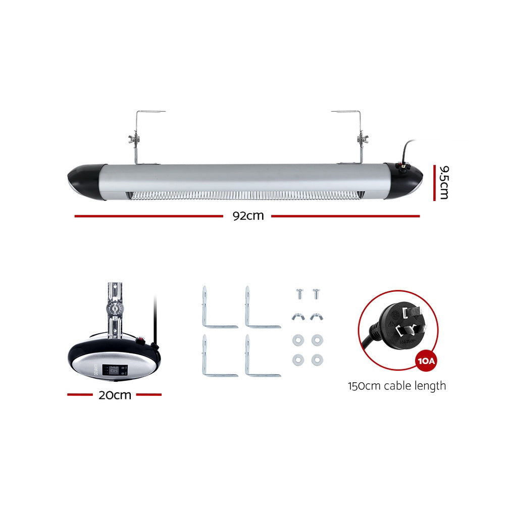 Devanti Electric Radiant Heater Patio Strip Heaters Infrared Indoor Outdoor Patio Remote Control 2000W-Heaters-PEROZ Accessories