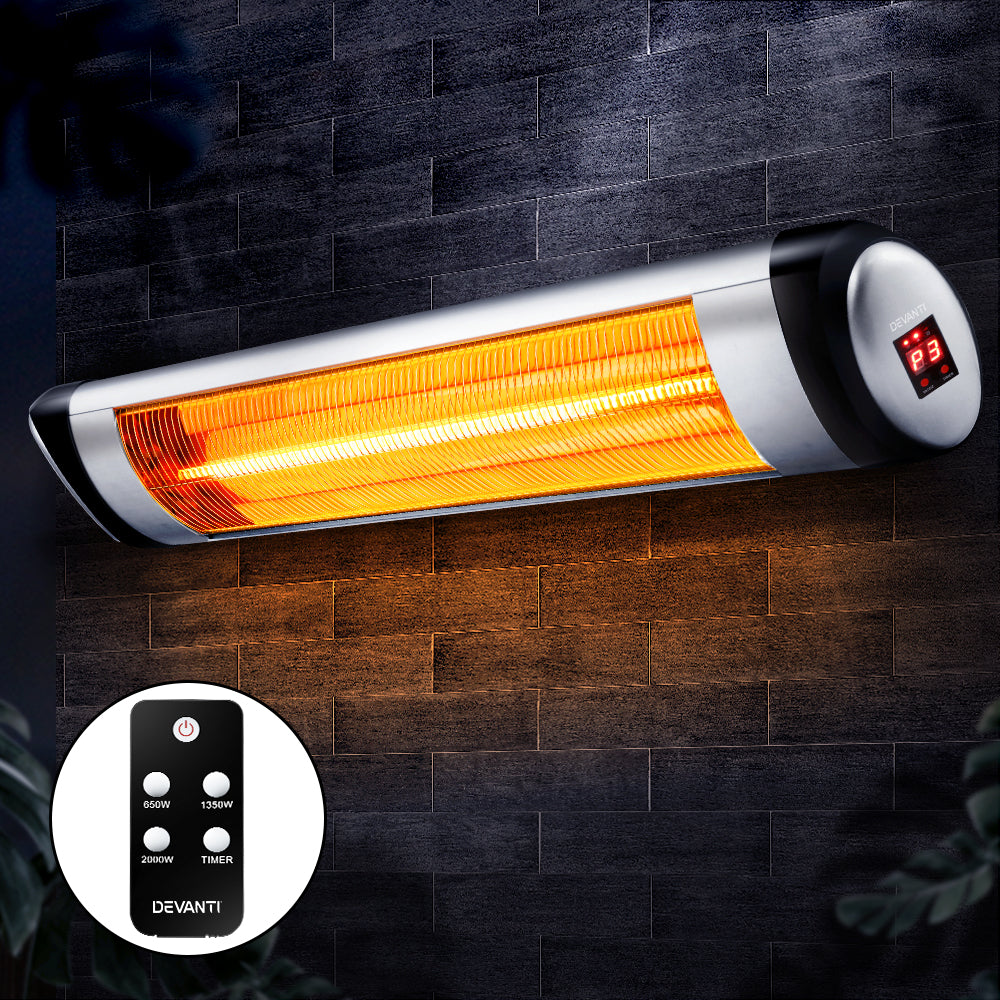 Devanti Electric Radiant Heater Patio Strip Heaters Infrared Indoor Outdoor Patio Remote Control 2000W-Heaters-PEROZ Accessories