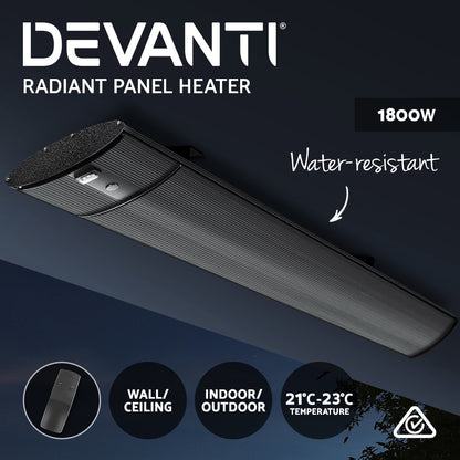 Devanti Electric Radiant Strip Heater Outdoor 1800W Panel Heater Bar Home Remote Control-Heaters-PEROZ Accessories