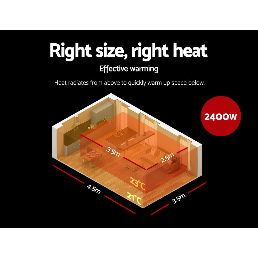 Devanti Electric Infrared Radiant Strip Heater Panel Heat Remote Control 2400W-Heaters-PEROZ Accessories