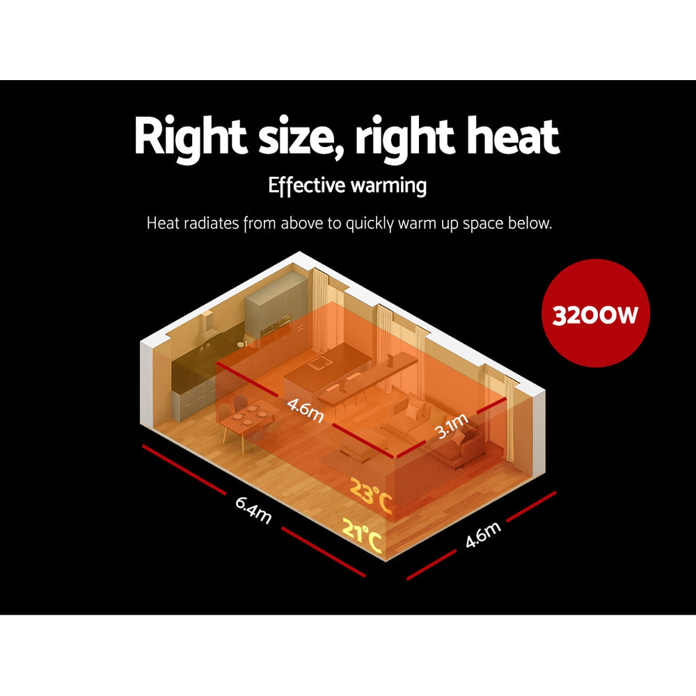 Devanti Electric Infrared Radiant Strip Heater 3200W Panel Heat Bar Remote Control-Heaters-PEROZ Accessories