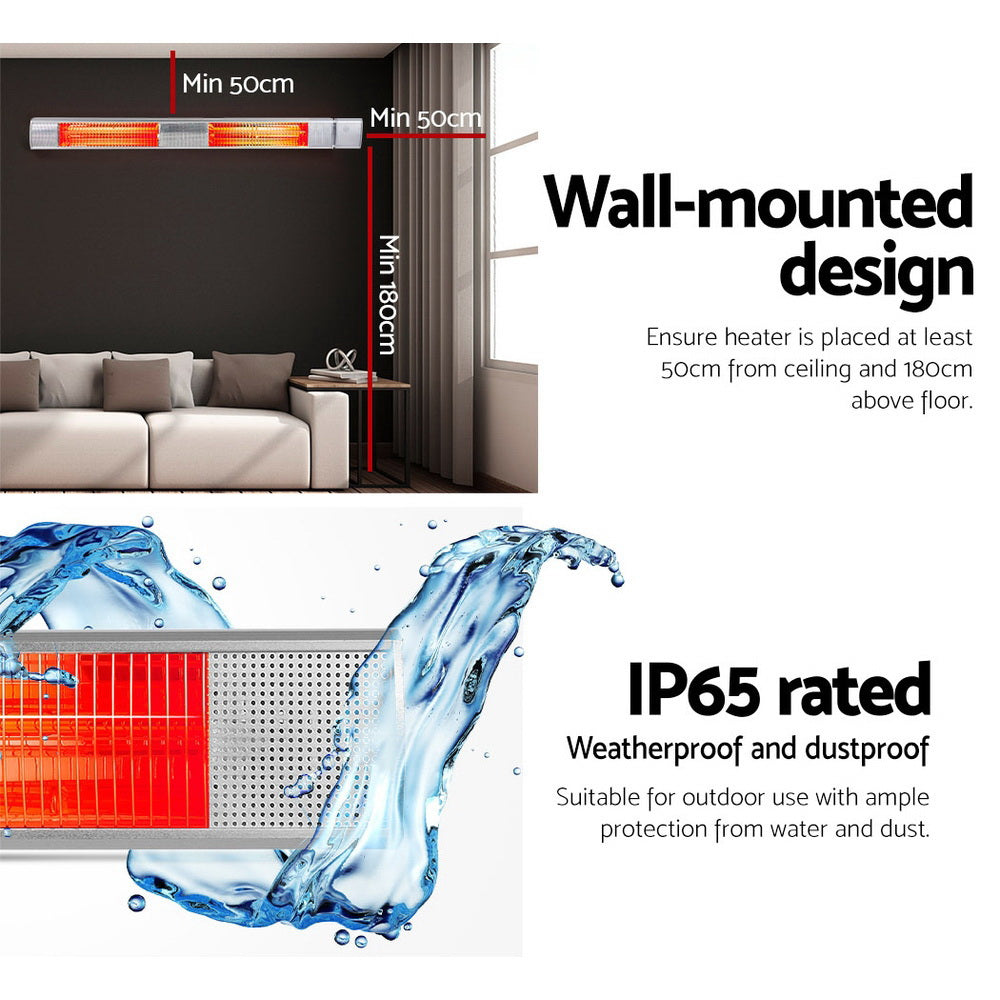 Devanti Electric Infrared Strip Heater Radiant Heaters Reamote control 3000W-Heaters-PEROZ Accessories