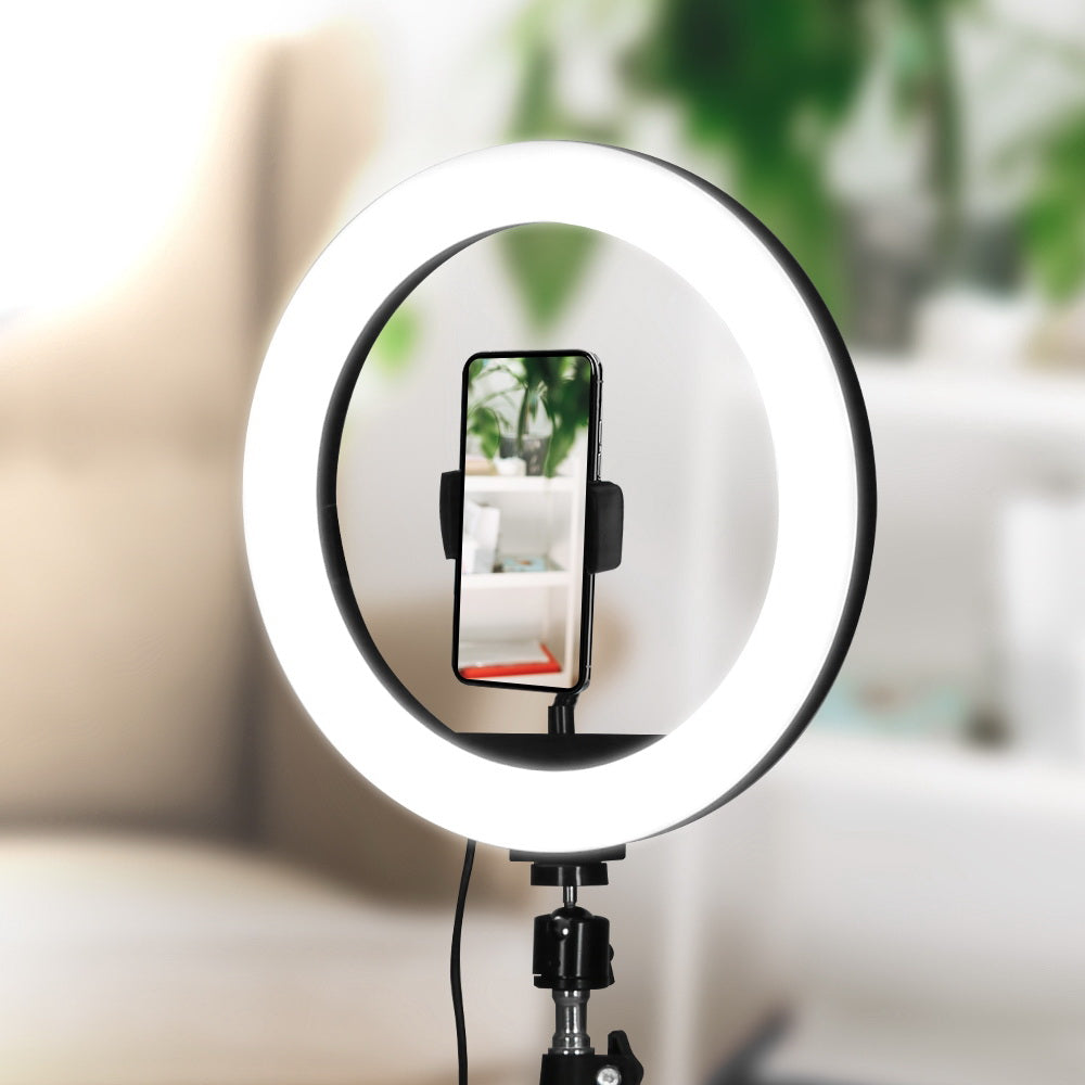 Embellir 10" LED Ring Light 5500K Dimmable Diva Diffuser With Stand Make Up Studio-Audio & Video > Photography-PEROZ Accessories