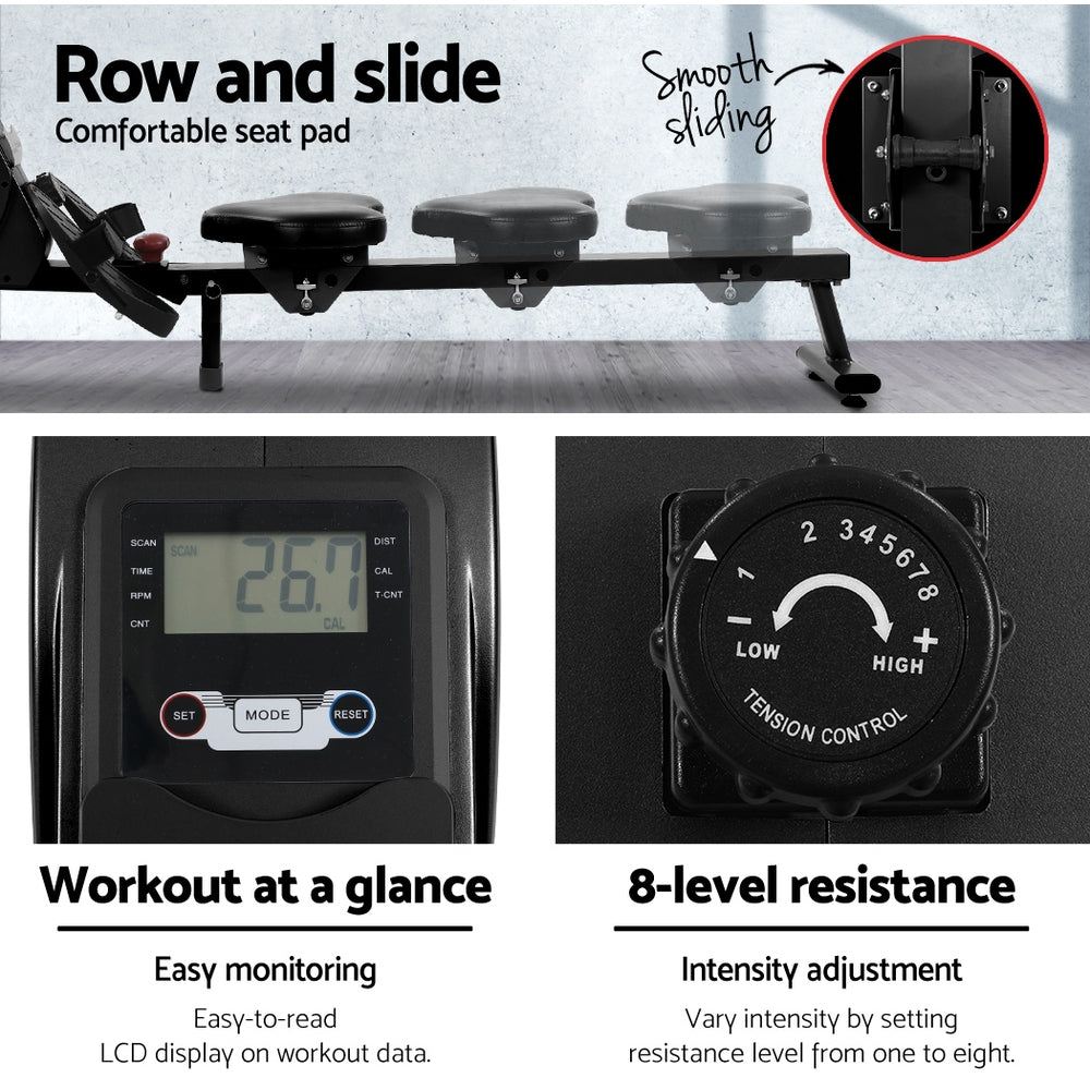 Everfit Magnetic Rowing Exercise Machine Rower Resistance Cardio Fitness Gym-Sports & Fitness > Fitness Accessories-PEROZ Accessories
