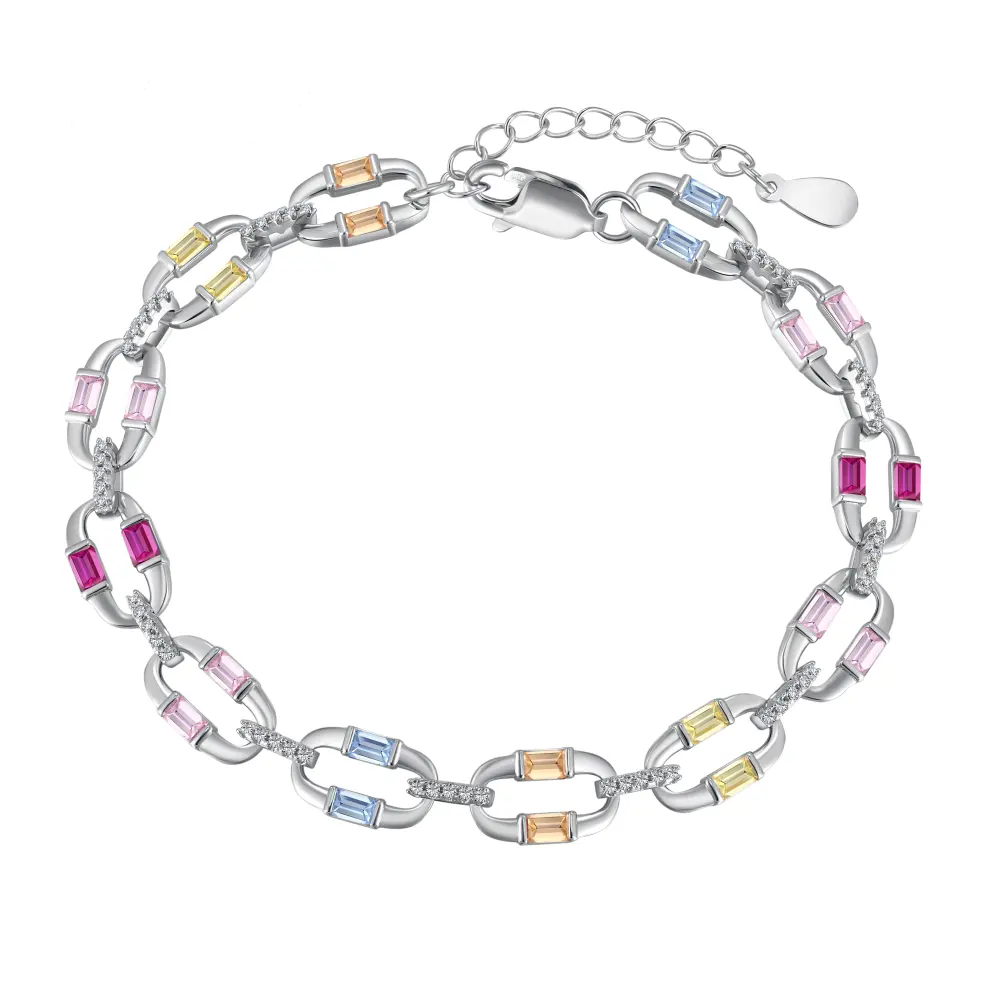 Anyco Bracelet Paperclip Corss Shape S925 Sterling Silver Bracelet Jewelry Set Cubic Zirconia Pink Stone Diamond Tennis Bracelets Women-Bracelets-PEROZ Accessories