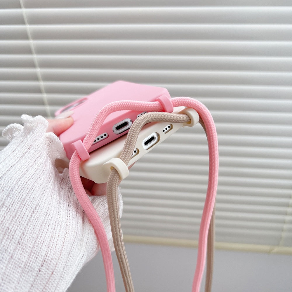 Anymob iPhone Case Pink Crossbody Necklace Strap Lanyard Cord Soft Silicone Cover-Mobile Phone Cases-PEROZ Accessories