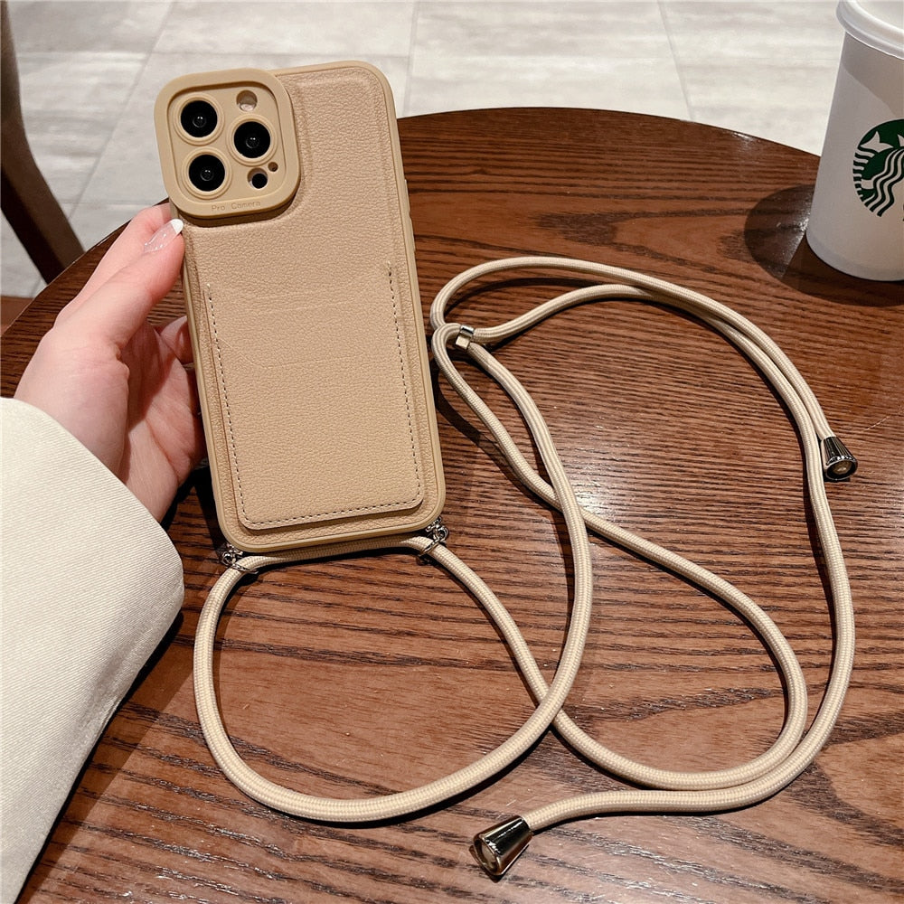 Anymob iPhone Case Black Crossbody Necklace Strap Lanyard Cord Card Holder Silicone Cover-Mobile Phone Cases-PEROZ Accessories