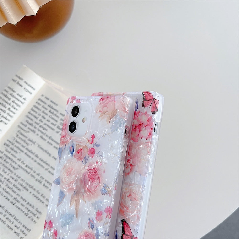 Anymob iPhone Case Light Pink Butterfly Flower Shell Pattern Soft Silicon Shockproof Back Cover-Mobile Phone Cases-PEROZ Accessories