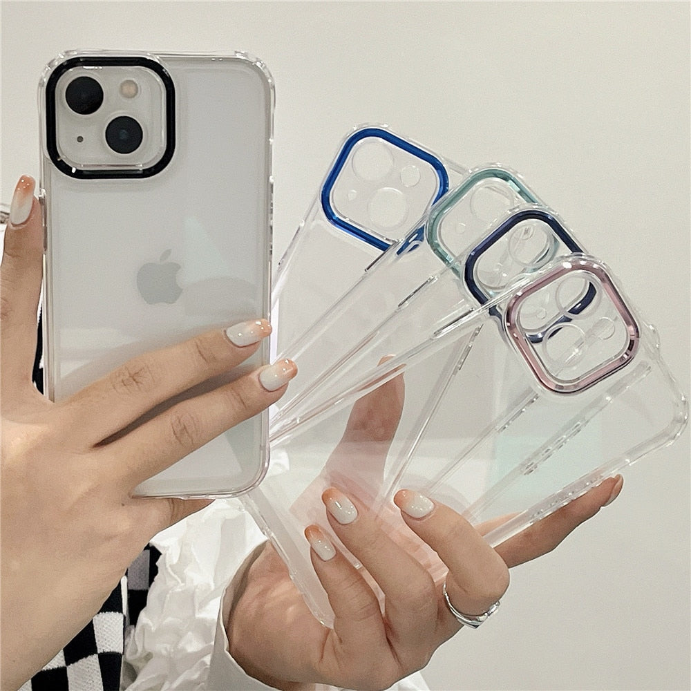 Anymob iPhone Case Light Blue Plating Camera Lens Protect Clear Hard Shockproof Transparent Soft Back Cover-Mobile Phone Cases-PEROZ Accessories