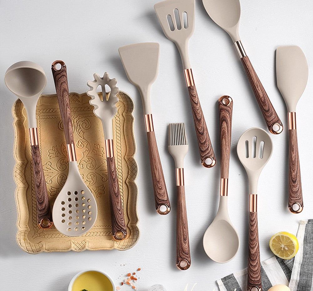 Anygleam Kitchen Utensils Non-stick Brown 6 Set Gold Plated Handle with Support Point Cooking Tool Accessories Heat Resistant Kitchenware-Spatula and Shovel-PEROZ Accessories