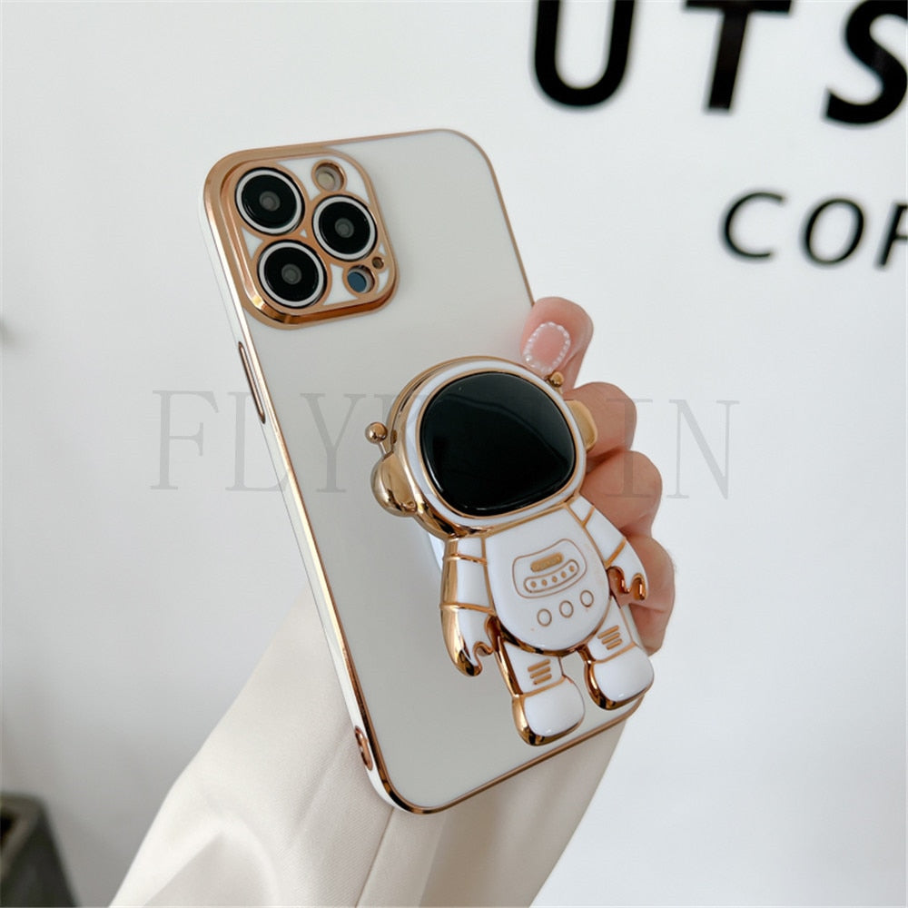 Anymob iPhone Case Black Cute Astronaut Stand Holder Soft Silicon Plating Bumper-Mobile Phone Cases-PEROZ Accessories