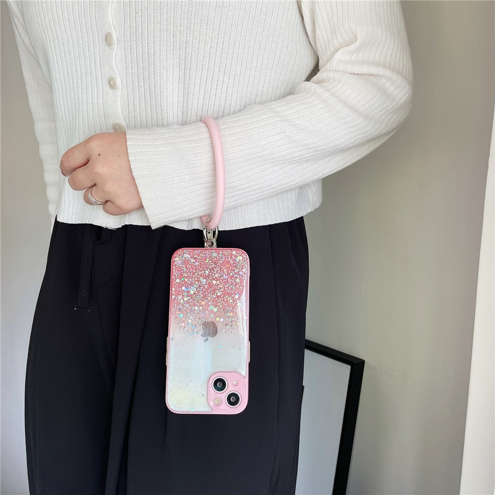 Anymob iPhone Case Purple Gradient Glitter With Ring Lens Protection Soft Bumper-Mobile Phone Cases-PEROZ Accessories