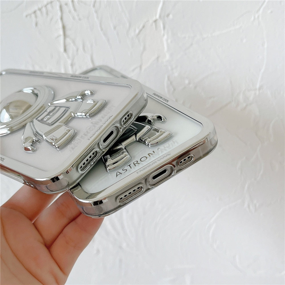 Anymob iPhone Case Space Blue Chromed Astronaut Foldable Holder Phone Cover-Mobile Phone Cases-PEROZ Accessories