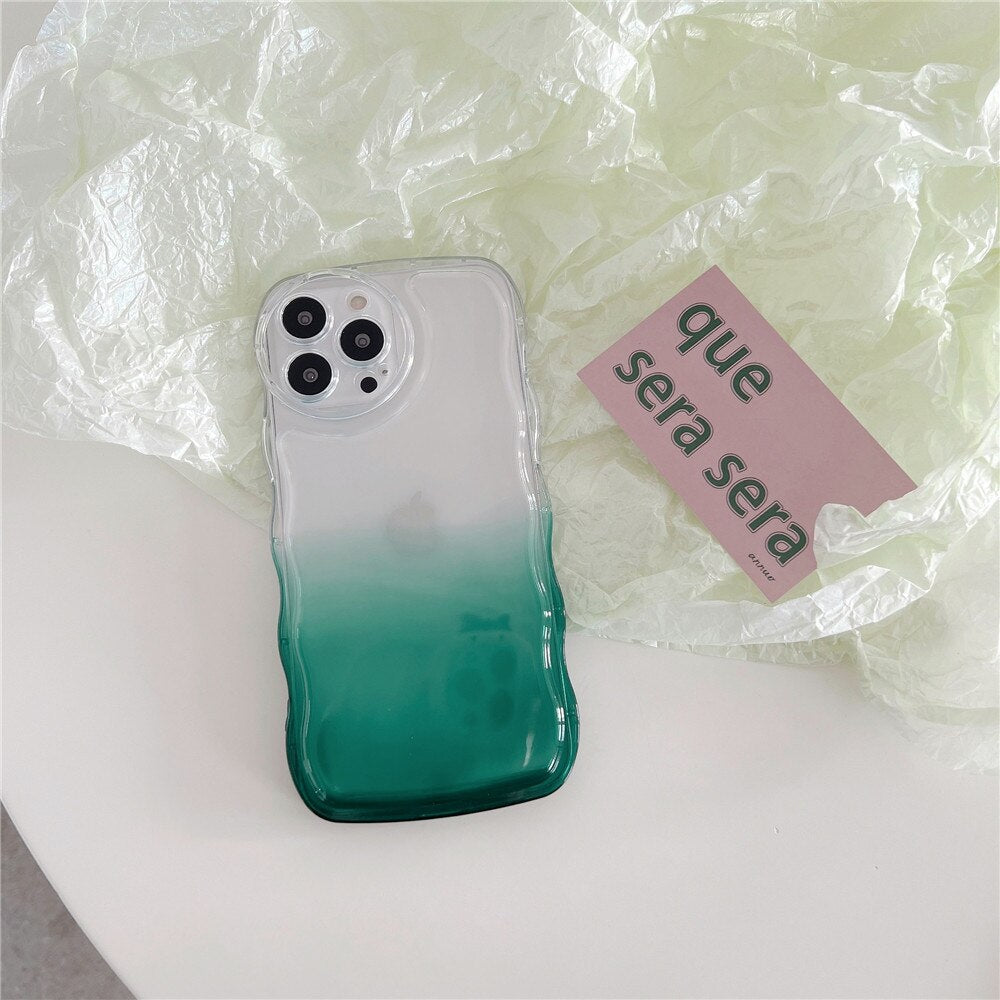 Anymob iPhone Light Blue Gradient Clear Curly Wave Phone Case Shockproof Transparent Cover-Mobile Phone Cases-PEROZ Accessories
