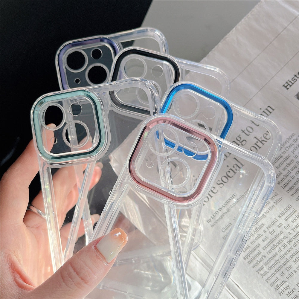 Anymob iPhone Case Light Blue Plating Camera Lens Protect Clear Hard Shockproof Transparent Soft Back Cover-Mobile Phone Cases-PEROZ Accessories