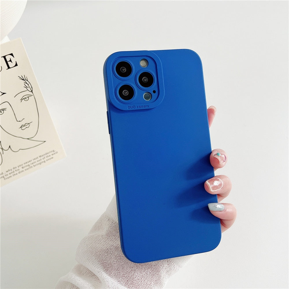 Anymob iPhone Case Blue Luxury Soft Liquid Silicone Lens Protection Shockproof Bumper Back Cover-Mobile Phone Cases-PEROZ Accessories
