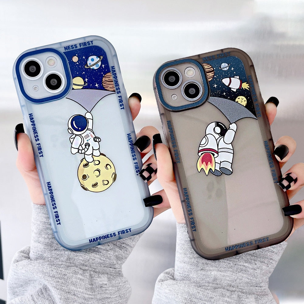 Anymob iPhone Case Blue Clear Cartoon Astronaut Soft Silicone Shockproof Bumper Back Cover-Mobile Phone Cases-PEROZ Accessories