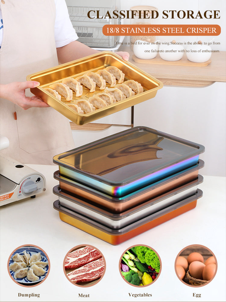 Anygleam Rose Gold 1Pc Food Grade Stainless Steel Crisper Box Food Storage with Lid-Kitchen & Dining-PEROZ Accessories