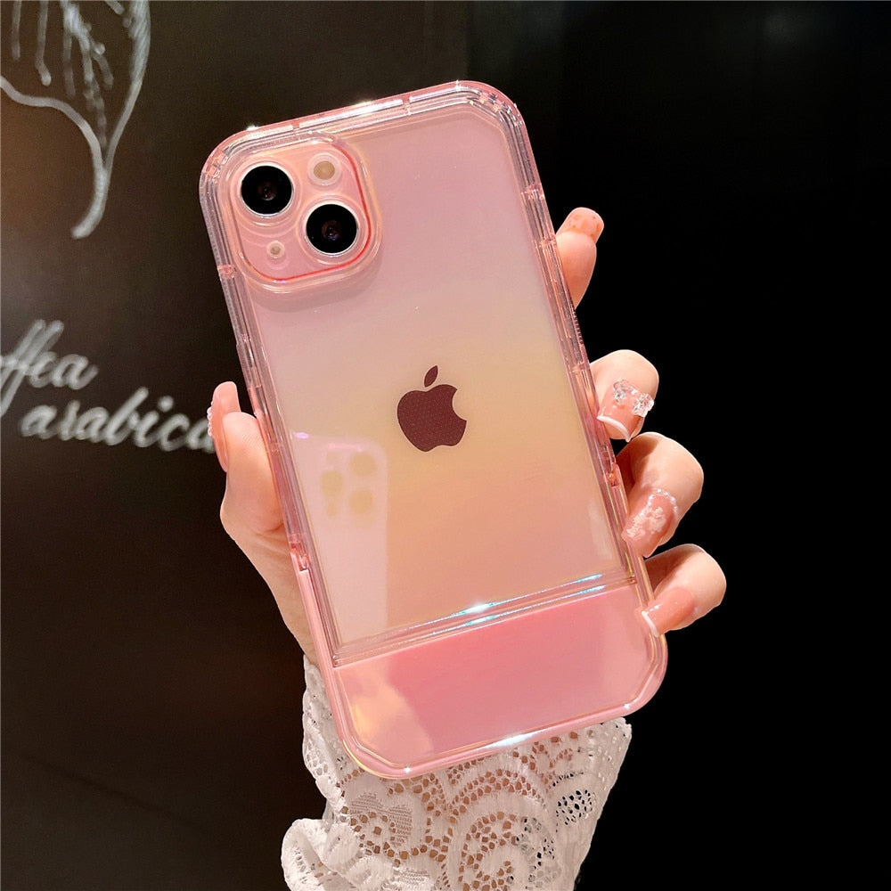 Anymob iPhone Case Brown Laser Clear Bumper Stand Holder Shockproof Soft Silicone Back Cover-Mobile Phone Cases-PEROZ Accessories