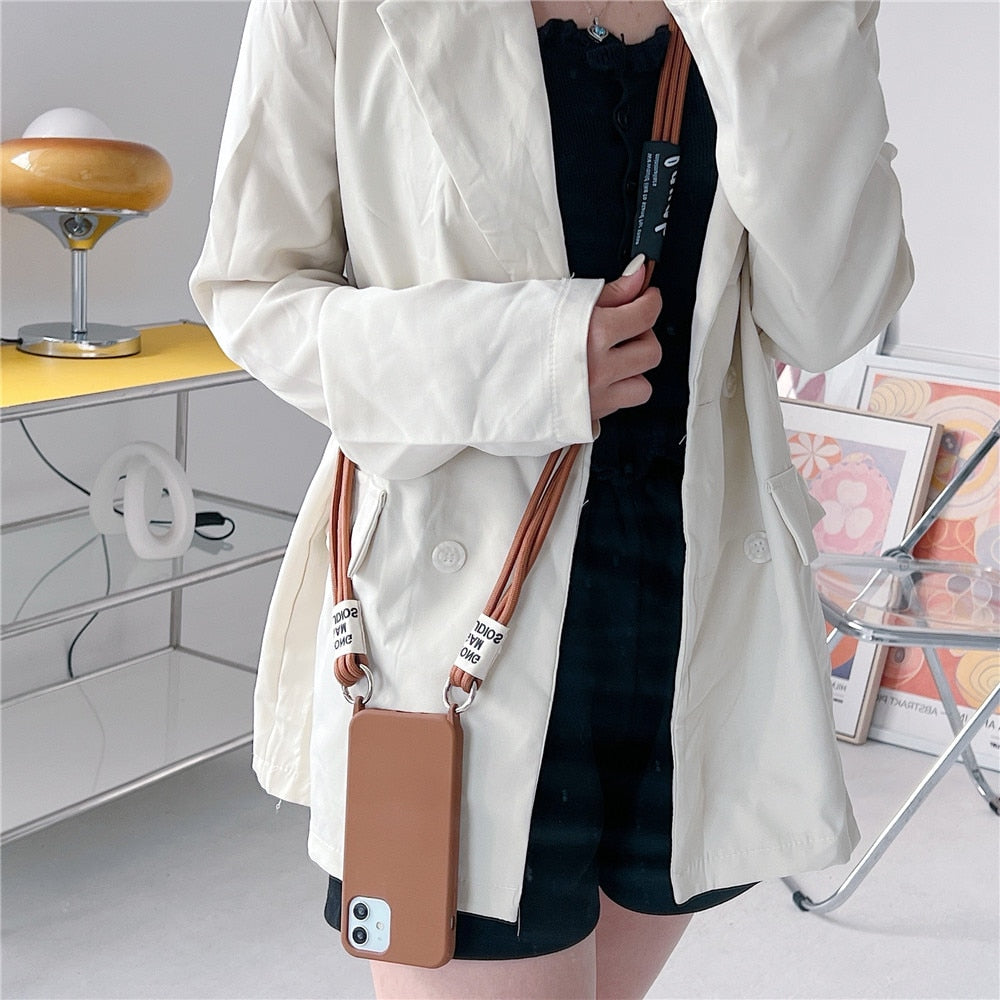 Anymob iPhone Case Brown Crossbody Necklace Lanyard Strap Rope Cord Soft Silicone Cover-Mobile Phone Cases-PEROZ Accessories