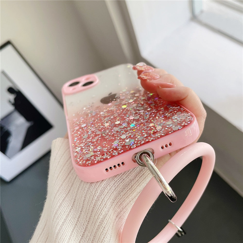 Anymob iPhone Case Purple Gradient Glitter With Ring Lens Protection Soft Bumper-Mobile Phone Cases-PEROZ Accessories