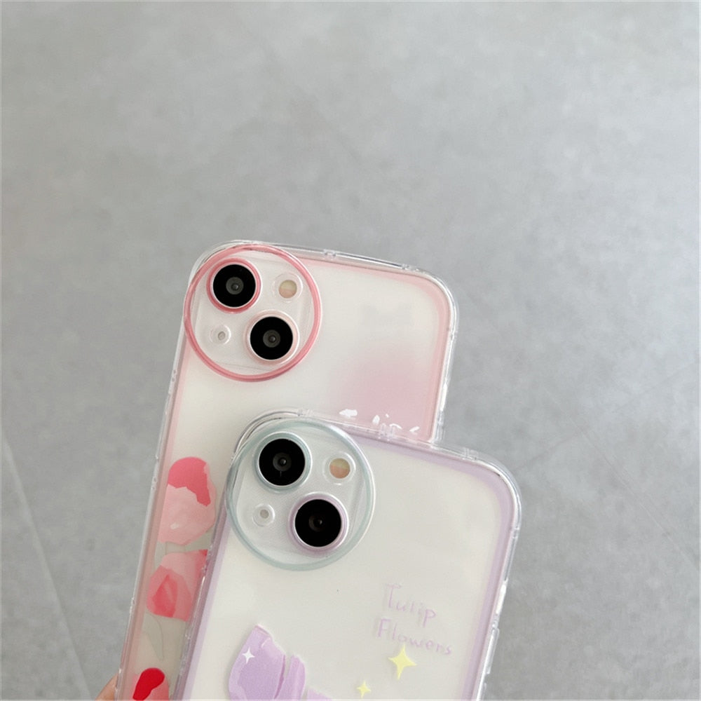 Anymob iPhone Case Purple Round Hole Camera Flowers Clear Soft Silicone Air Cushion Shockproof Cover-Mobile Phone Cases-PEROZ Accessories