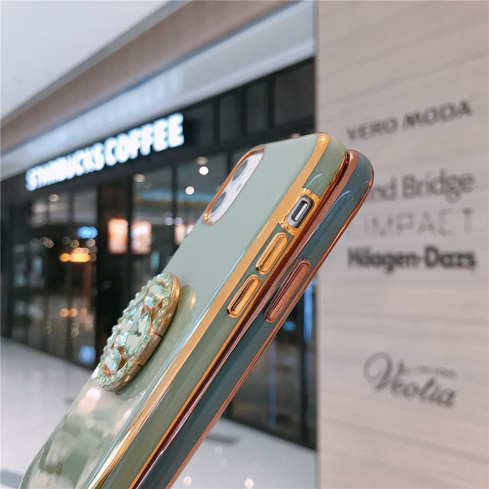 Anymob iPhoneGreen Diamond Plating Ring Holder Stand Case Silicon Back Cover-Mobile Phone Cases-PEROZ Accessories