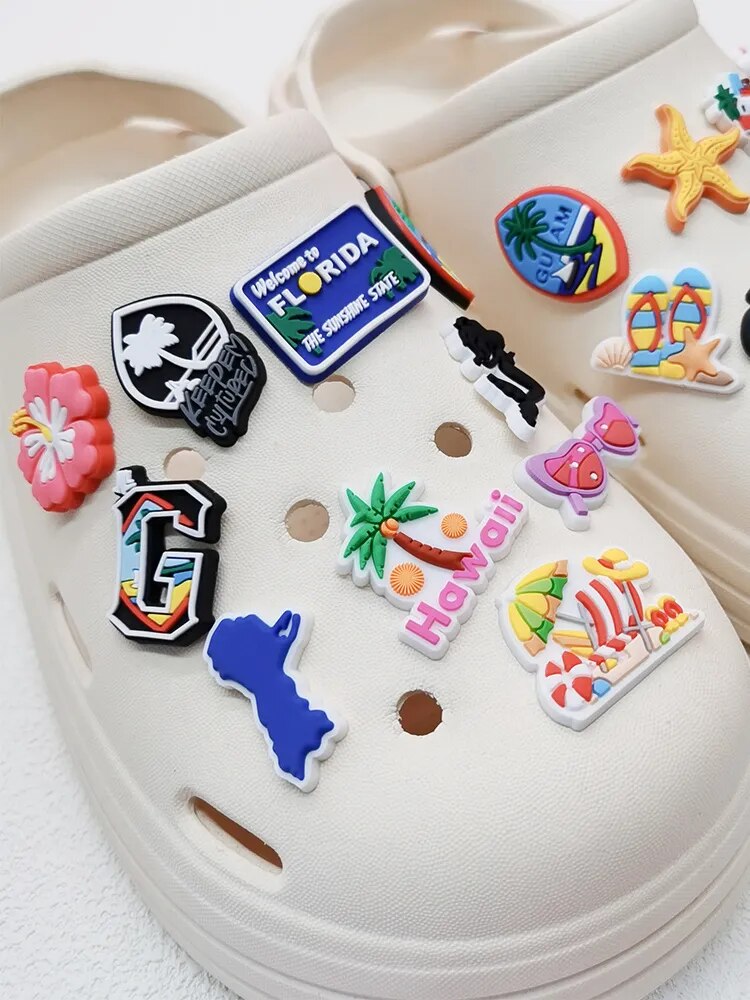Anykidz 30Pcs Colorful Beach Holiday Shoe Charm Accessories Jeans Clogs Pendants Designer Ornament Jibbitz for Crocs-Shoe Accessories-PEROZ Accessories