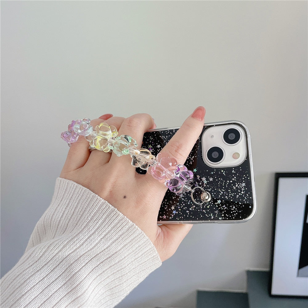 Anymob iPhone Case Mint Green 3D Cartoon Bear Wrist Bracelet Soft Chain Clear Glitter Cover-Mobile Phone Cases-PEROZ Accessories